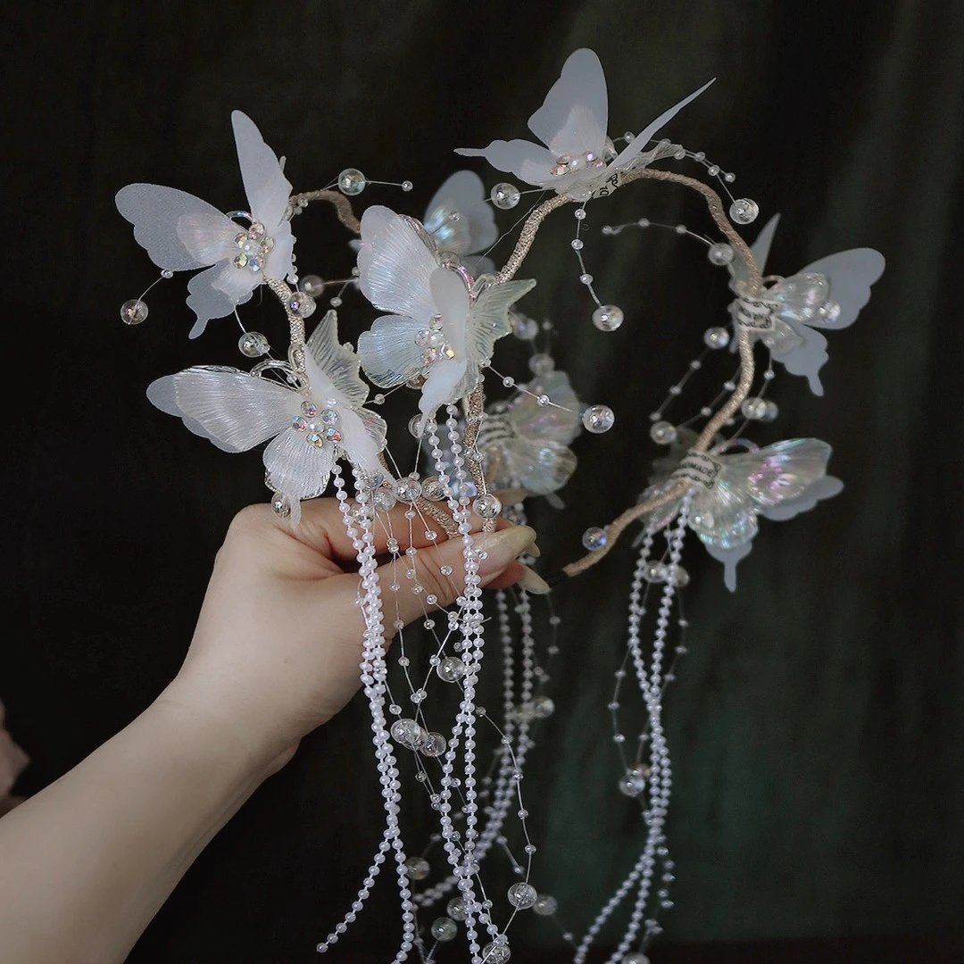 蝴蝶流苏发箍超仙儿童女孩舞台演出发饰女童公主头箍汉服头饰发卡