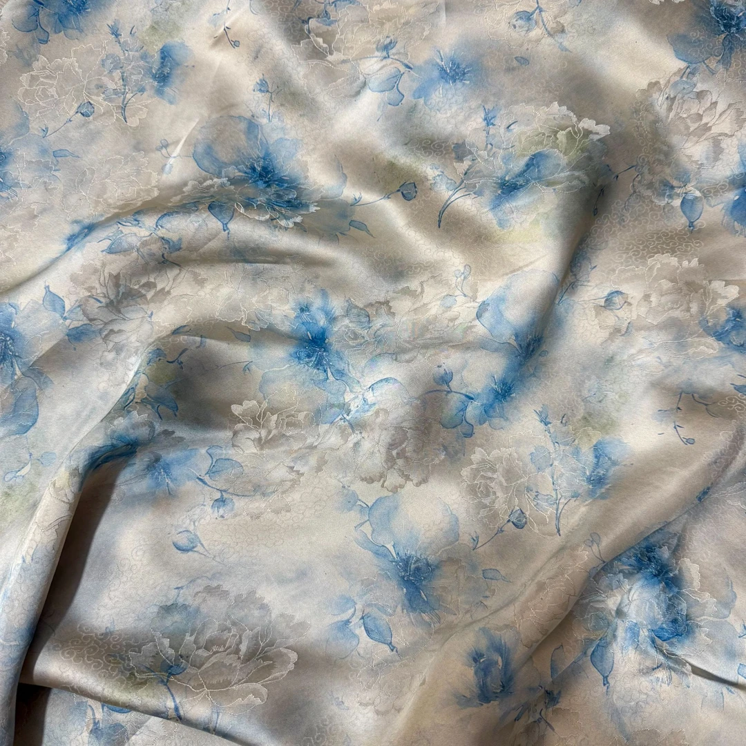 【蓝风铃】高定新中式香云纱 花萝提花布头（开裁不退换）