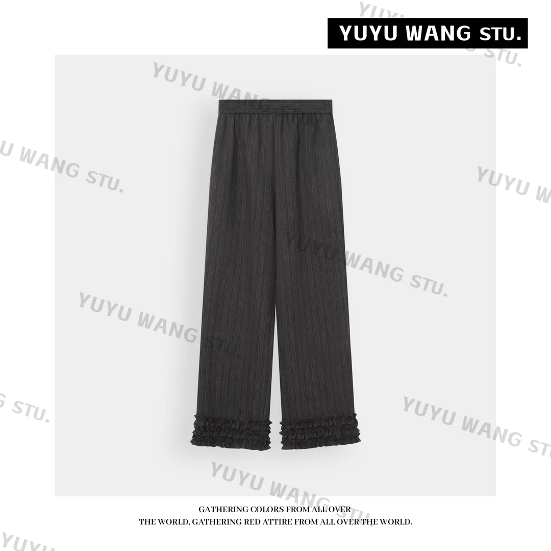 YUYU WANG 【晚波】裤子女款爆款2025新款黑色直筒裤休闲裤