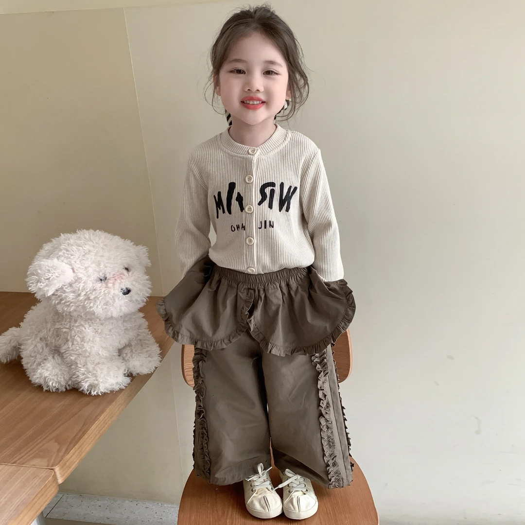 女童套装春秋季2025新款儿童时髦打底衫洋气荷叶裤女宝炸街两件套