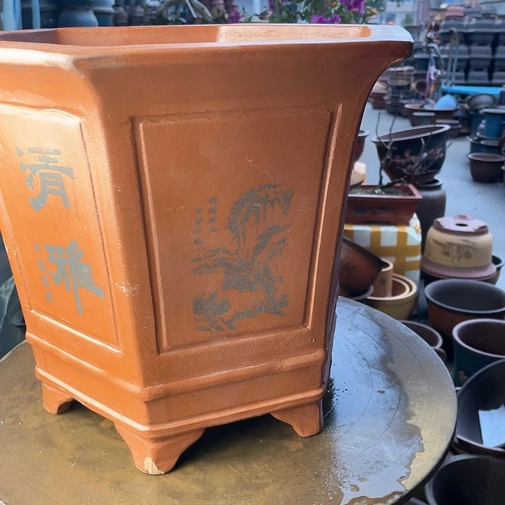 紫砂宜兴紫双线红六方40