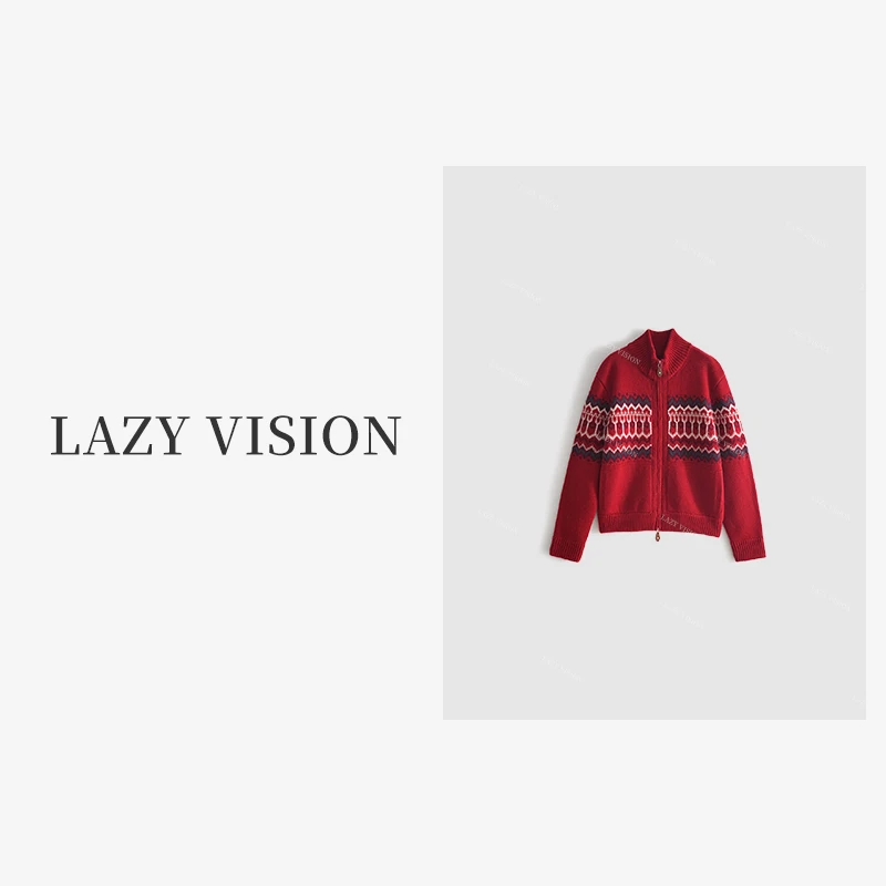 LAZYVISION秋冬休闲百搭女款羊绒羊毛针织开衫ZMD-24189小小