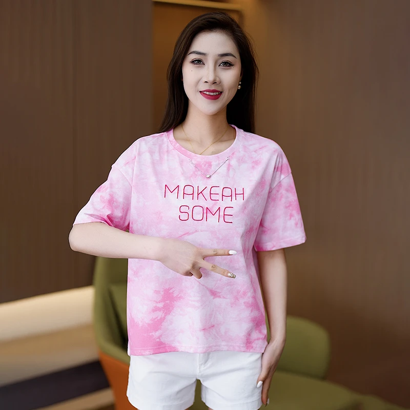 刺绣短袖t恤女2025夏季新款宽松百搭体恤韩版休闲减龄开叉上衣