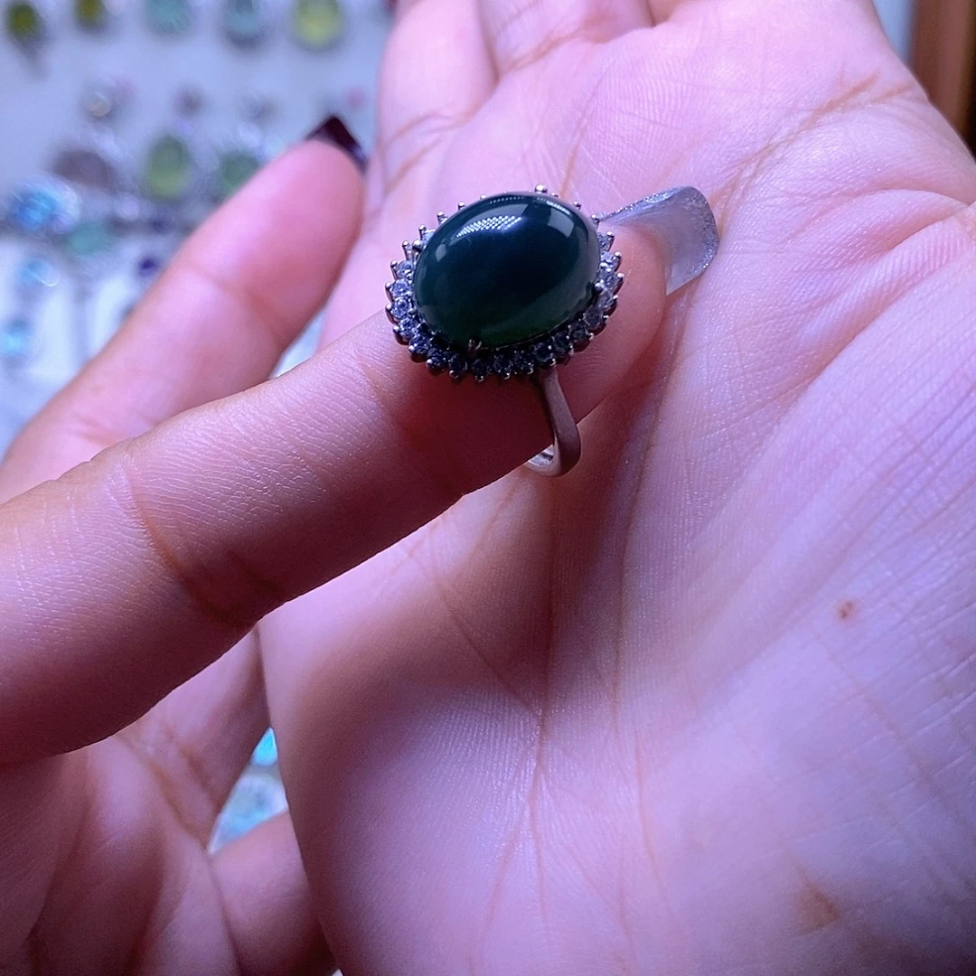 岫玉银S925镶嵌戒指