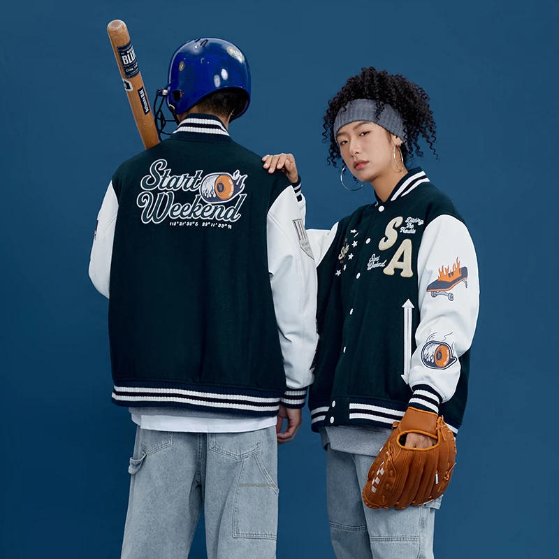 STAW刺绣宽松棒球棉服潮流复古情侣百搭休闲厚外套休闲国潮男装