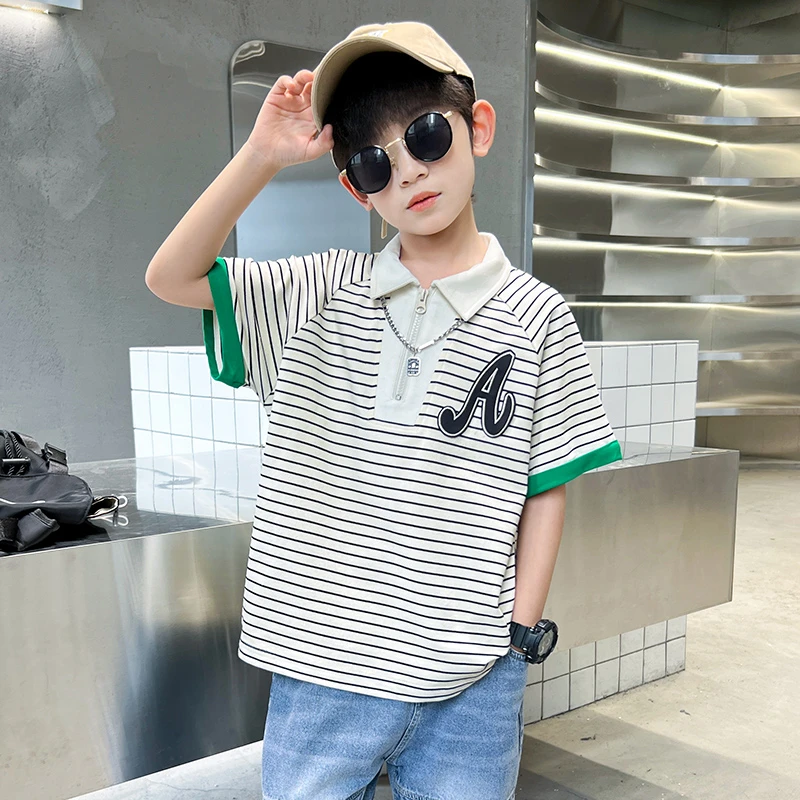 B3060男童夏装条纹短袖POLO衫新款中大童洋气