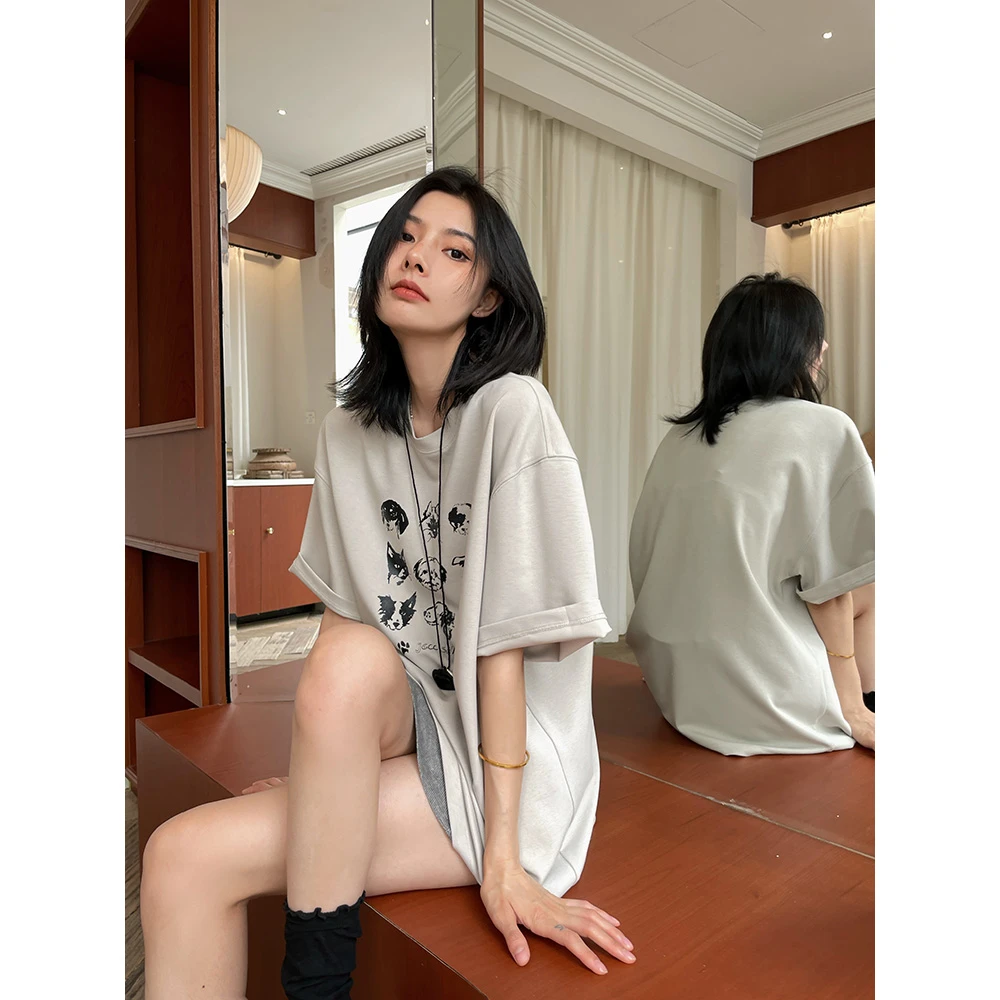 JCCC影子【宠物派对】大象灰水洗做旧动物印花短袖T恤JE5BBX23