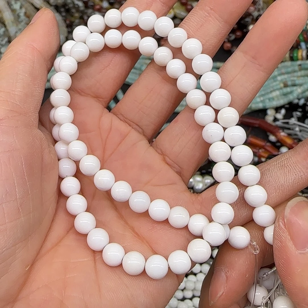 玛瑙/玉髓合金珠宝半成品瓷白玛瑙6mm一条