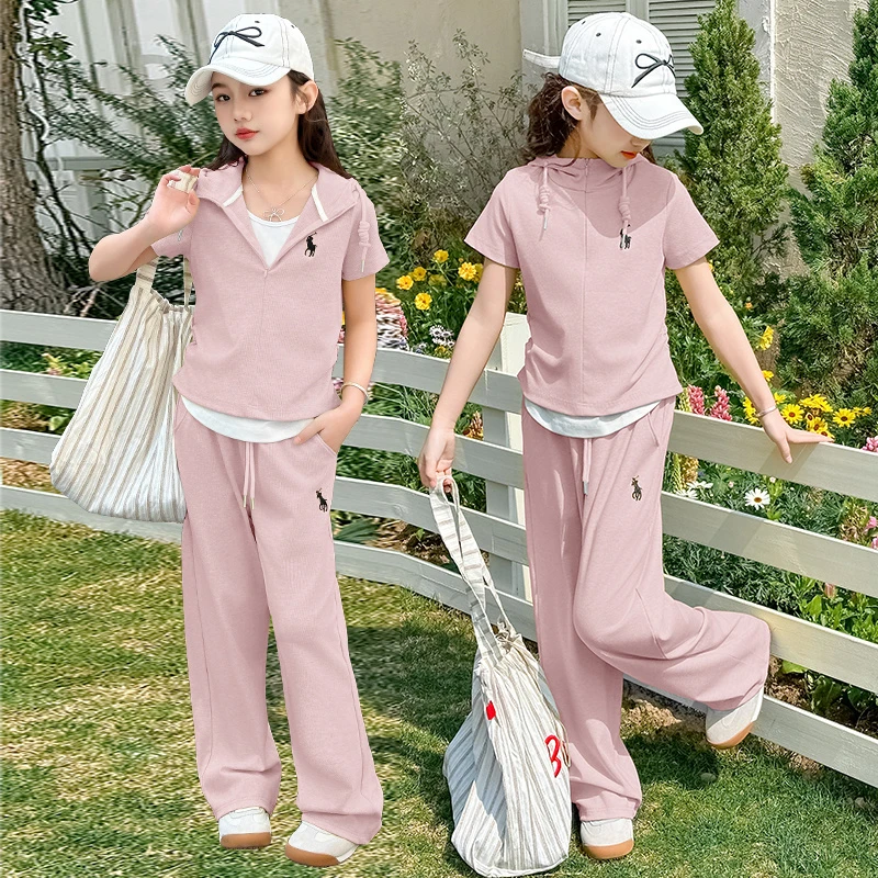 女童套装2025新款夏装女中大童6-12岁儿童时尚运动休闲假两件套装
