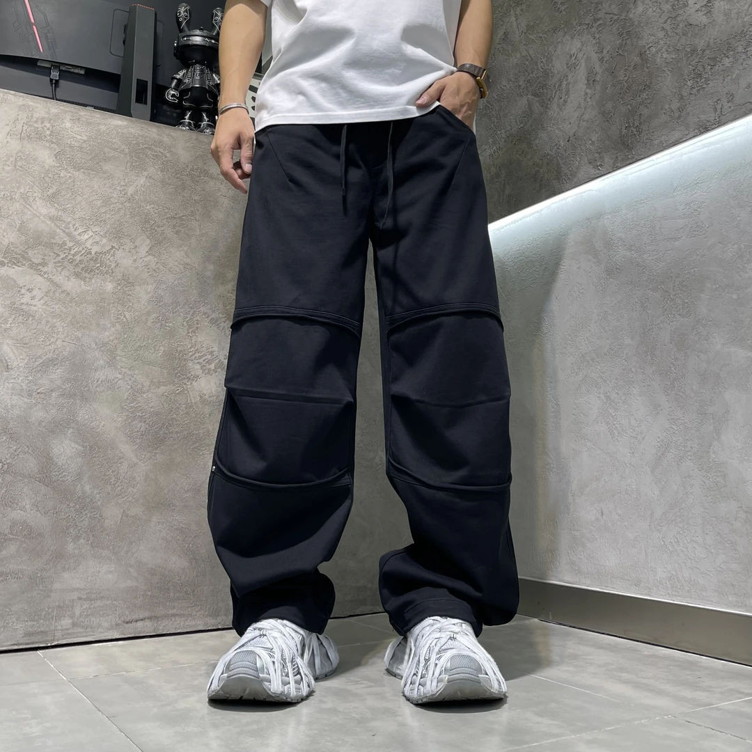 秋冬新款美式直筒休闲百搭工装裤简约阔腿宽松男士休闲长裤日系