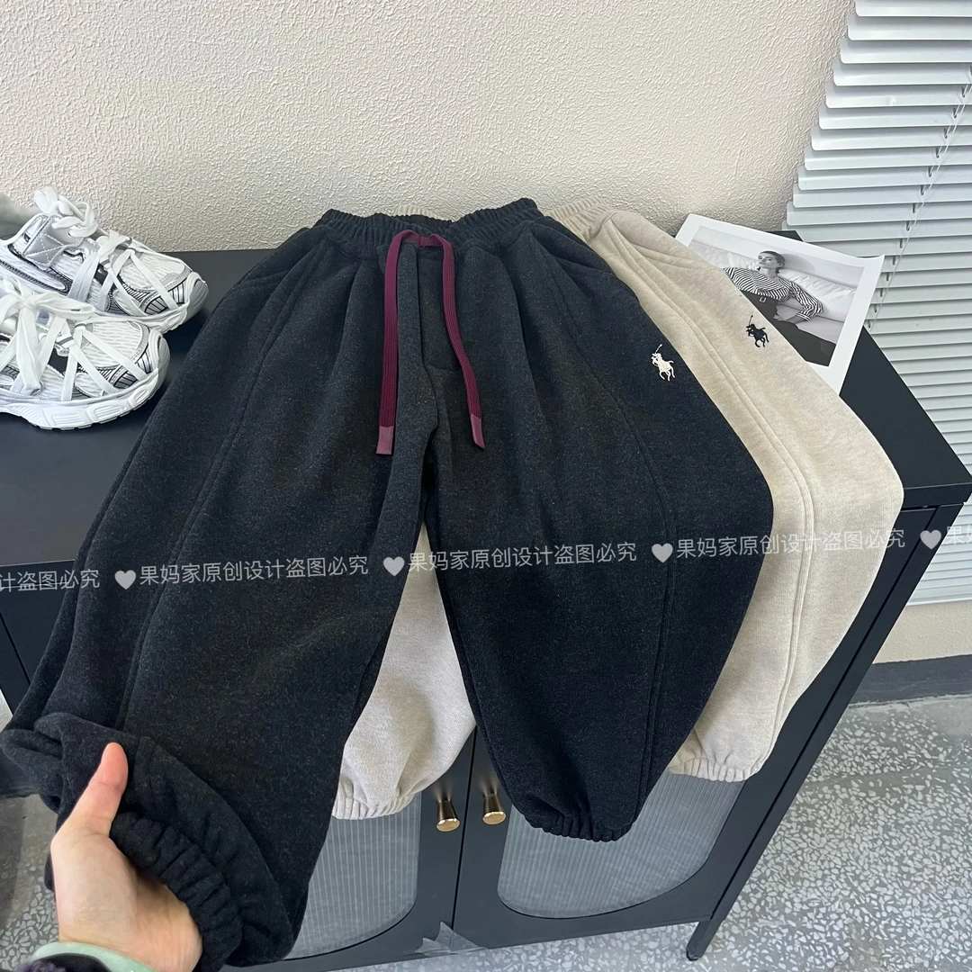 儿童加绒休闲裤秋冬2025新款冬季加厚保暖一体绒宽松裤子百搭卫裤