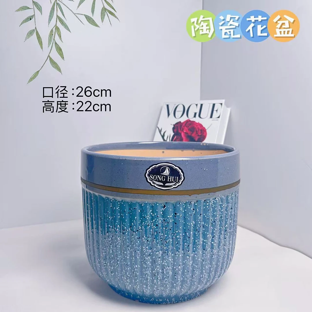 陶瓷花盆蓝星罗马柱大号口径26高度22分蝴蝶兰发财树文竹多肉金钱