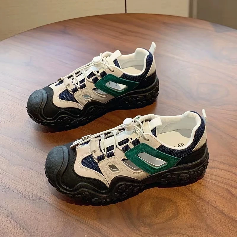 G858 蓝色 夏季新款镂空厚底老爹鞋女夏季新款登山鞋丑萌包头凉鞋