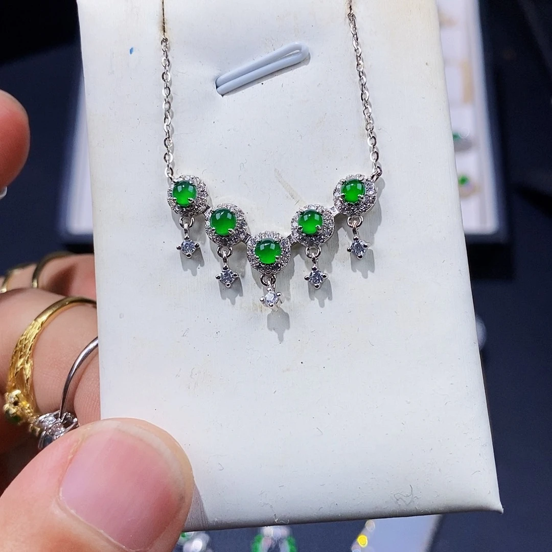 颈饰银S925镶嵌翡翠w w