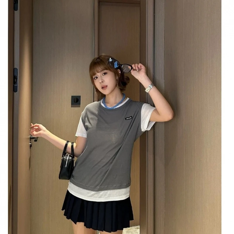 小众显瘦25夏季新款小个子T恤胸前刺绣字母女舒适柔软多色宽松