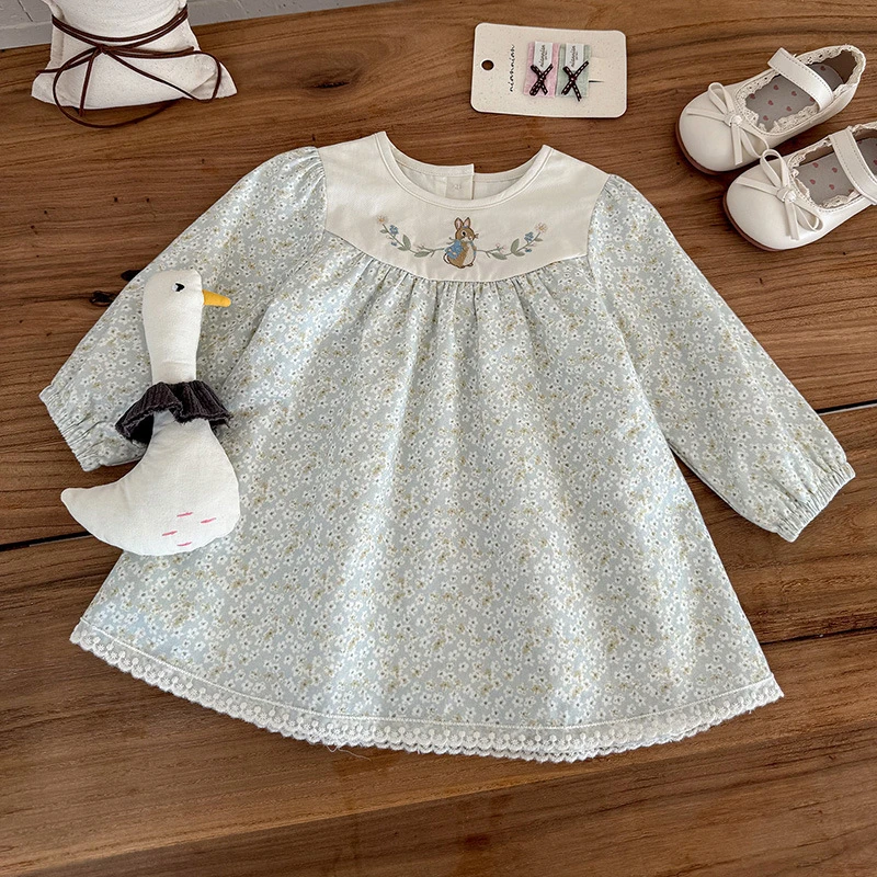 2025新款女宝秋装连衣裙婴幼儿可爱公主裙儿童洋气花边碎花裙 a