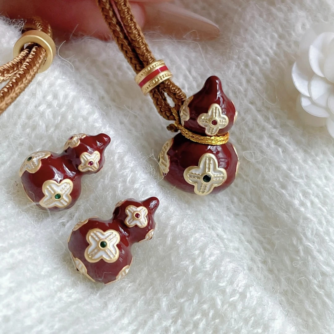 铜合金珐琅吊坠 【金熹菲饰品】新中式珐琅滴釉故宫红葫芦项链百搭