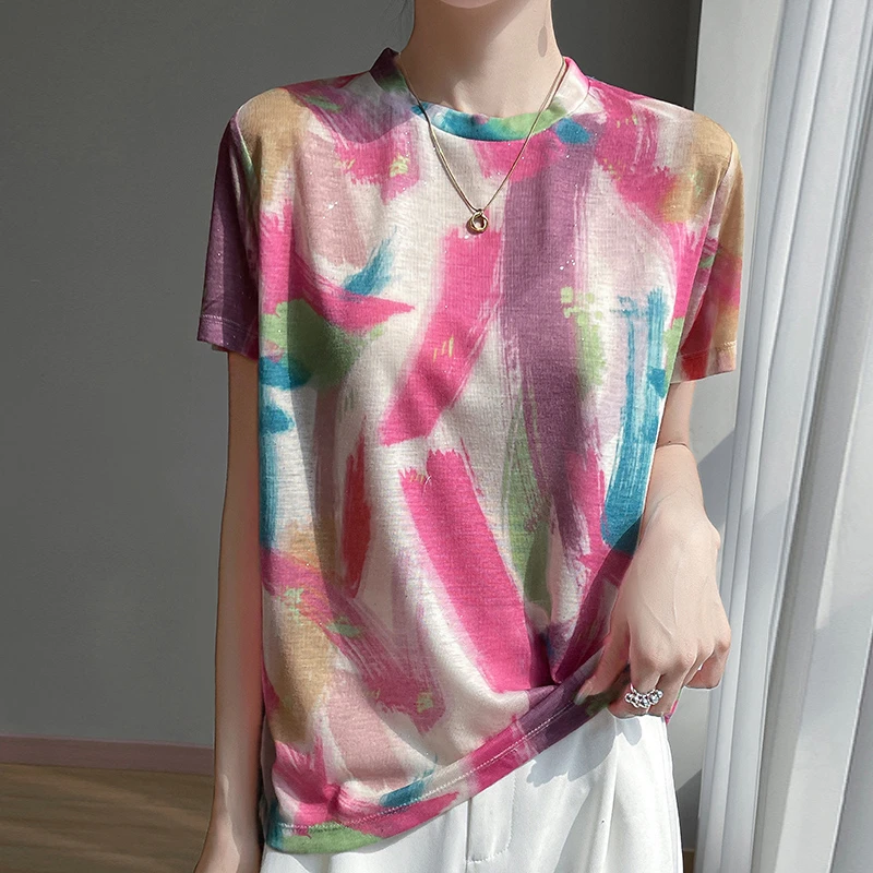 莱赛尔涂鸦短袖T恤百搭宽松时尚针织半袖Z591-涂鸦