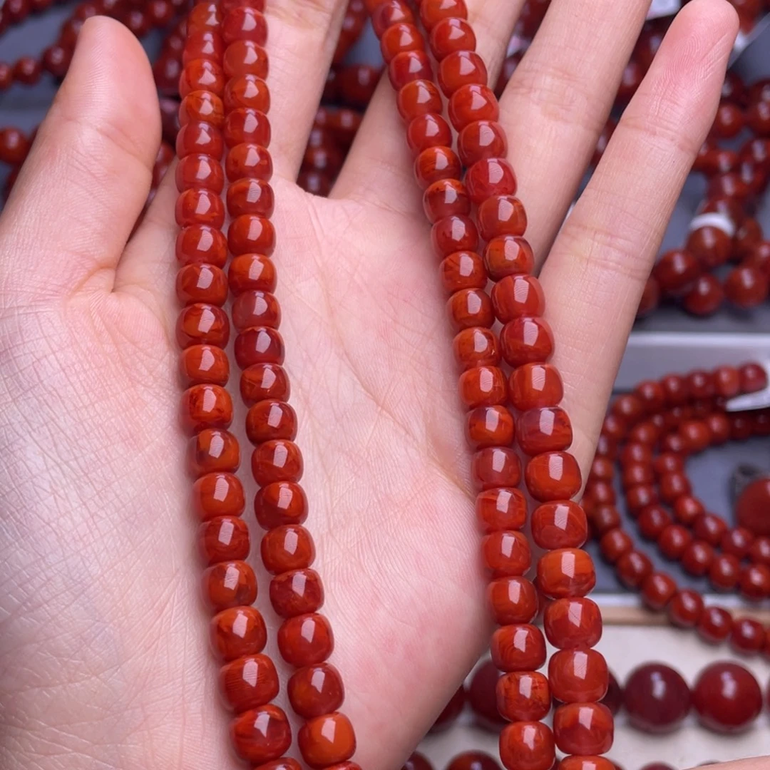 南红玛瑙未镶嵌其他7mm精工瓦西妖火焰纹老型佛珠