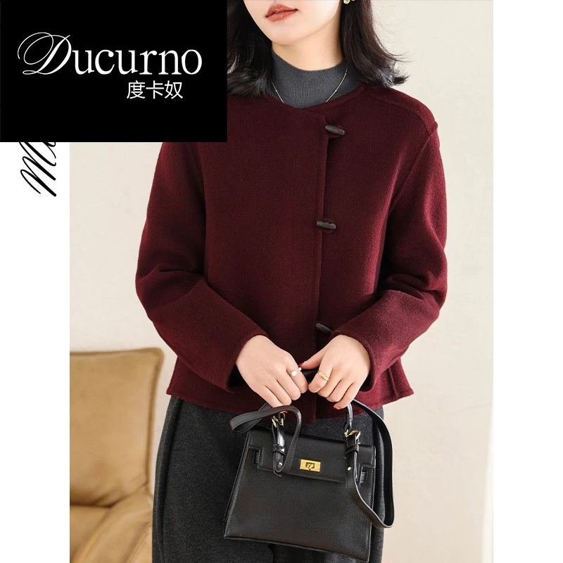 新年红色外套小个子双面呢大衣女短款呢2025新款赫本风羊毛呢秋冬