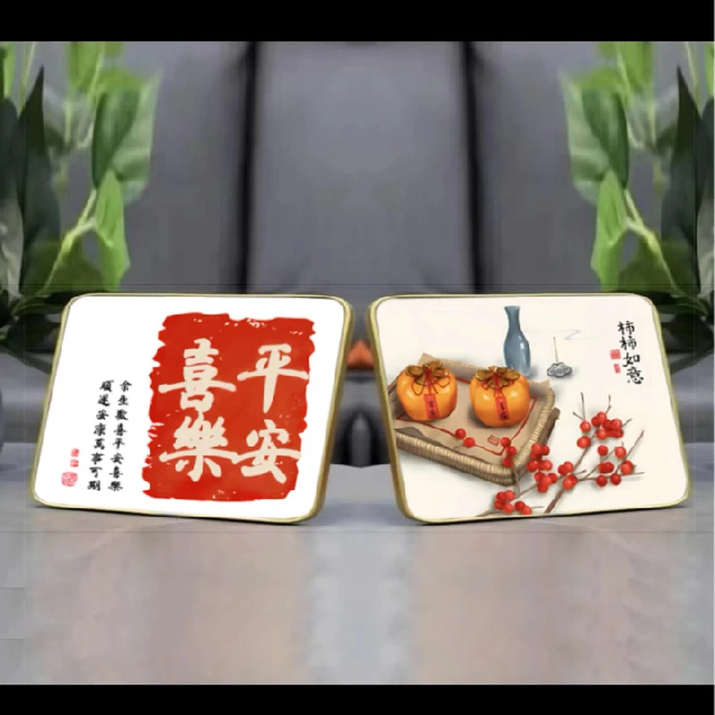 摆台装饰画【平安喜乐事事如意】1002拍一发二晶瓷平面简约装饰画