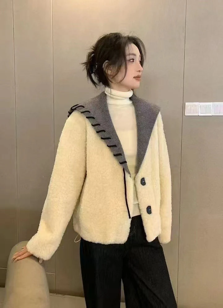 阳阳家 2025新款针织披肩领子外套 休闲百搭毛毛上衣外套