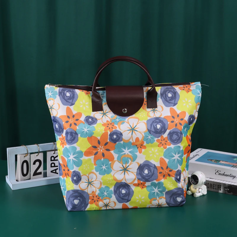 蓝色花朵牛津布手提袋 购物袋  大容量可折叠手提包装袋
