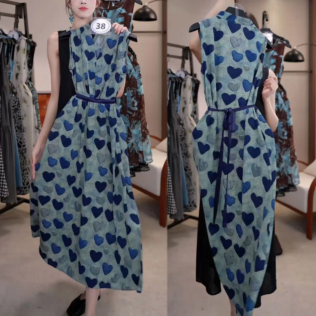 复古风2025夏季新款设计感绑带收腰无袖背心裙显瘦时尚潮流连衣裙