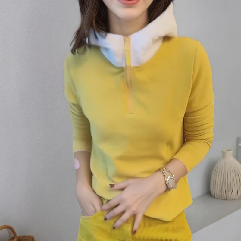 【加绒帽衫】2025秋冬新款加绒帽衫拼接半拉链卫衣LK2507420