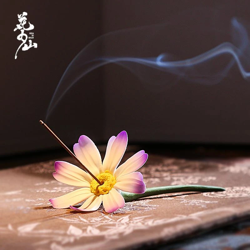 纯手工陶瓷捏花线香插茶宠摆件茶室书房桌面装饰品配件