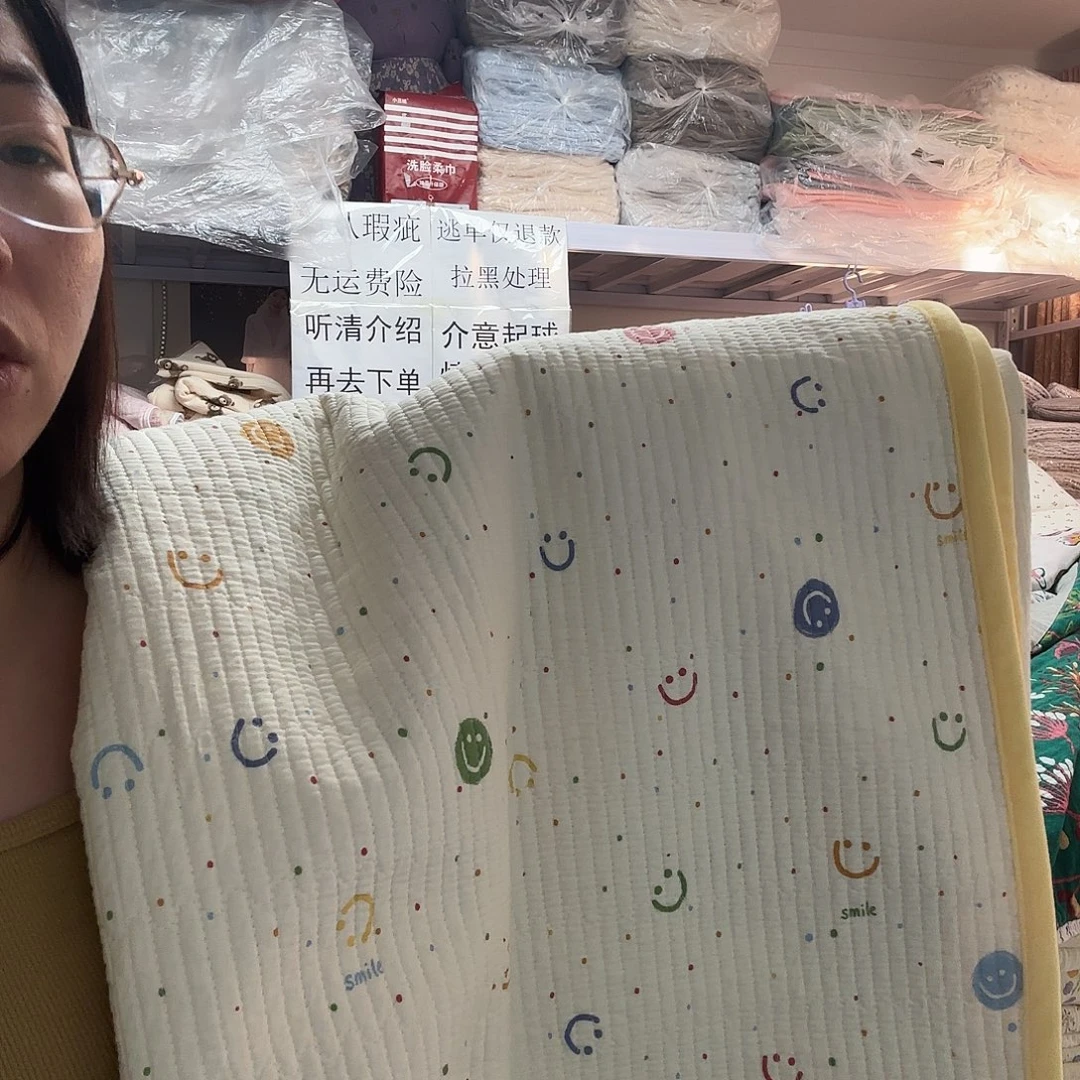 棉黄色双人棉绒床盖