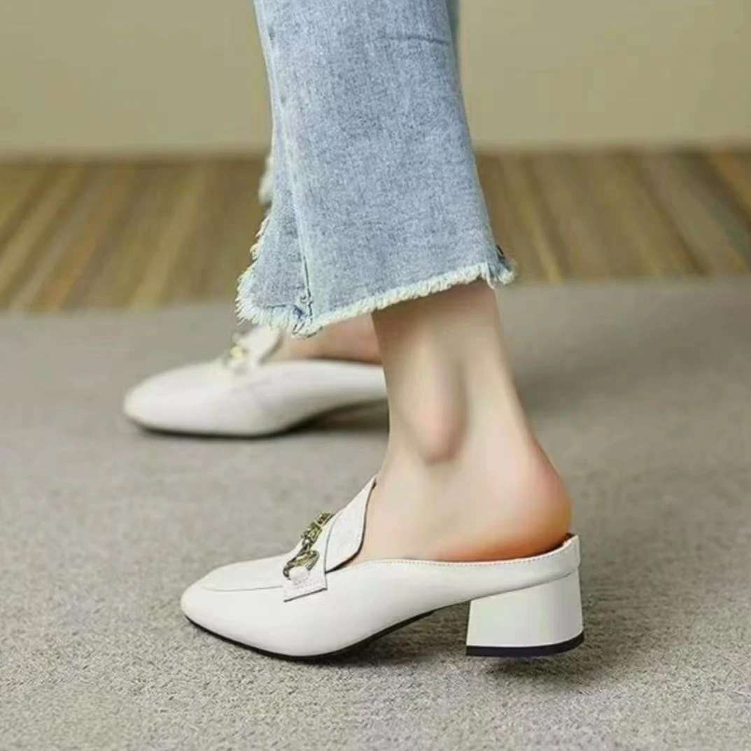 【品牌力荐】时尚休闲风包头拖法式粗跟低跟半拖百搭网红凉鞋5023