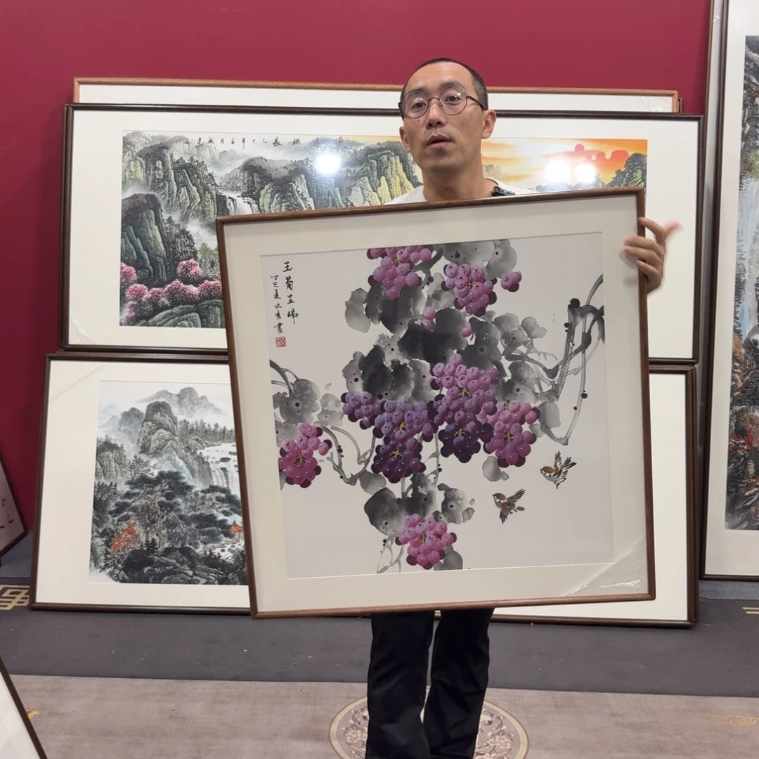 国画带框绘画80/80尺寸