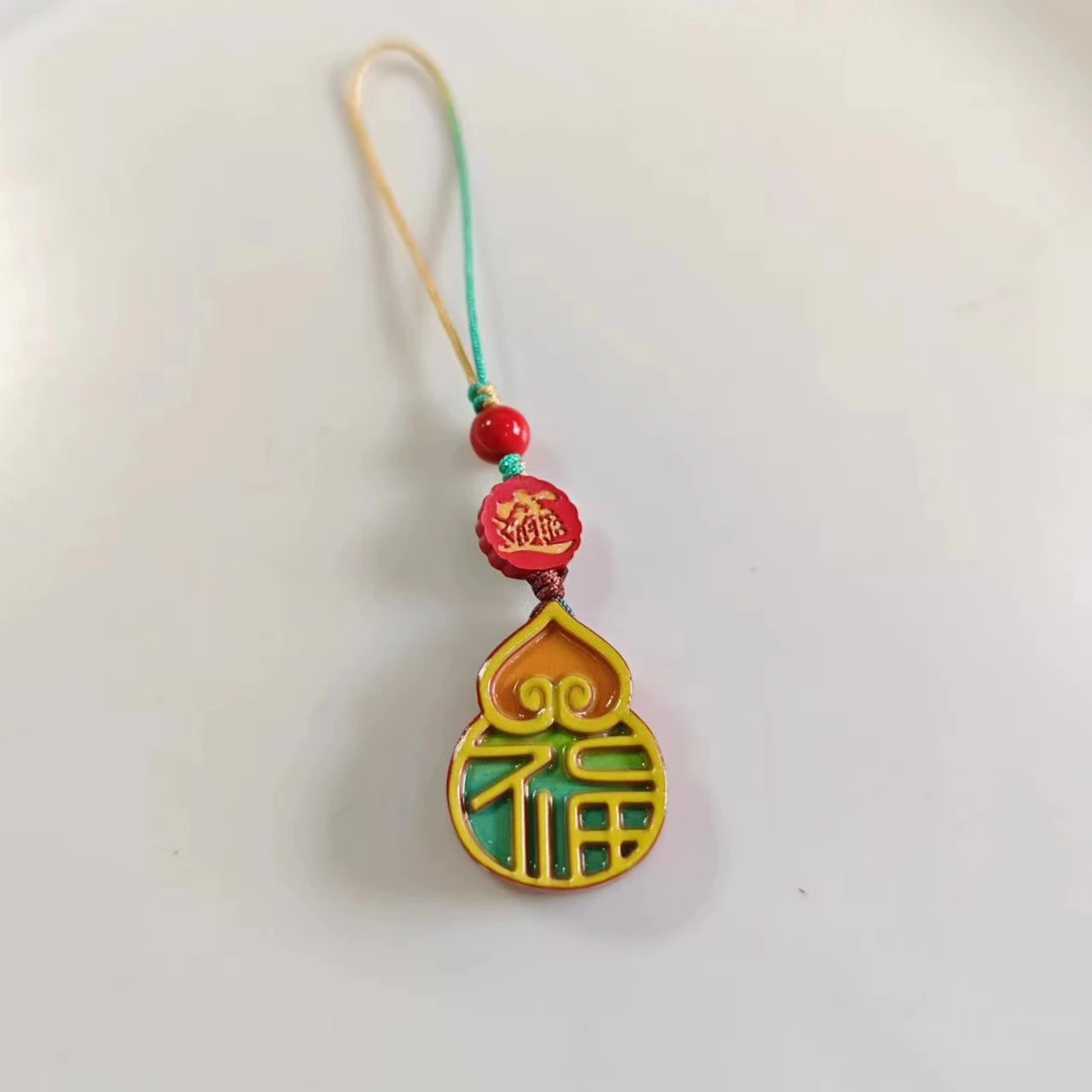 含辰砂工艺品朱砂彩绘葫芦型福字手机挂-523021