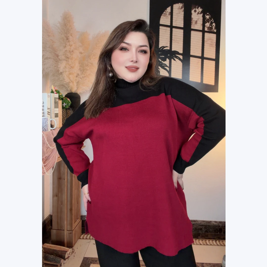 （乌鲁木齐发货）中长款秋冬长袖半高领针织衫打底衫百搭宽松时尚