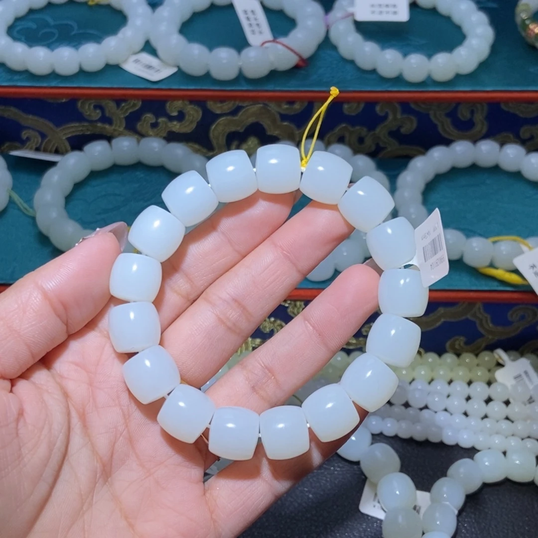 和田玉未镶嵌手串卡14直切