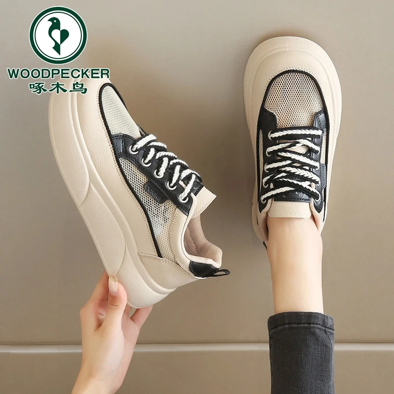啄木鸟女鞋夏季透气网面厚底休闲运动板鞋薄款镂空单网鞋百搭爆款