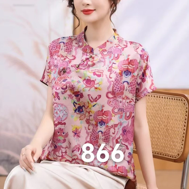 【麟纹锦鲤】香云纱上衣短款2025夏新款真丝衫桑蚕丝衬衫小衫T恤
