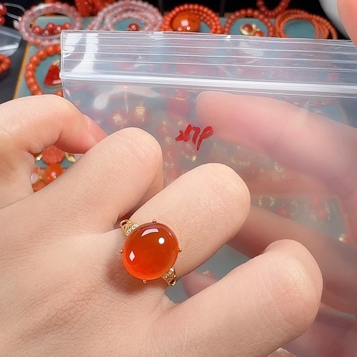 南红玛瑙银S925镶嵌戒指