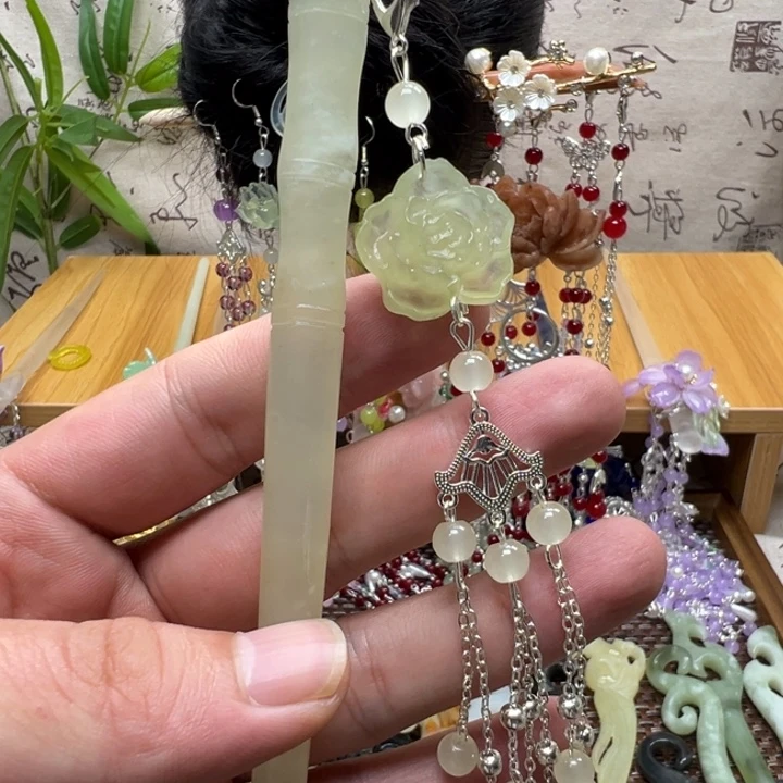 合金蛇纹石玉发饰