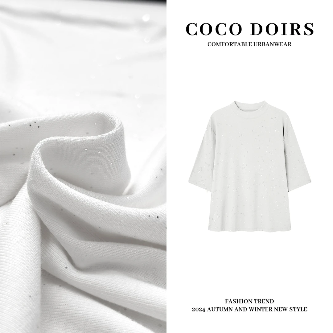 COCO DORIS满天星圆领打底衣春夏时尚百搭气质减龄中袖上衣L3320