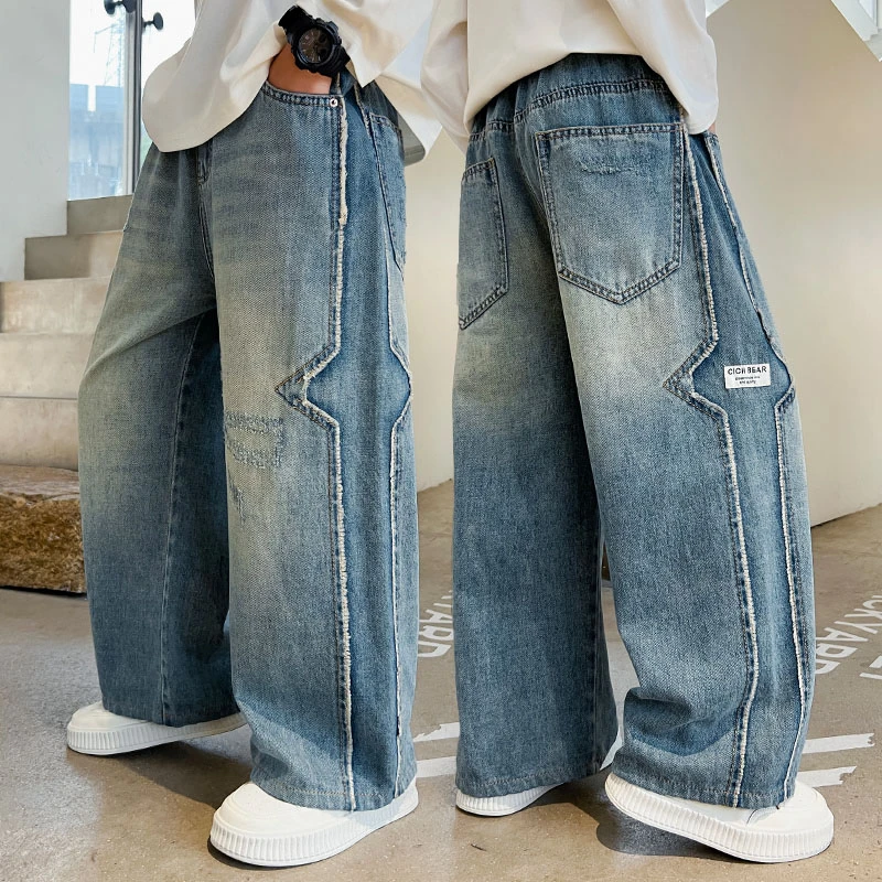 男童牛仔裤春秋季2025新款直筒中大童休闲直筒裤时髦洋气宽松长裤