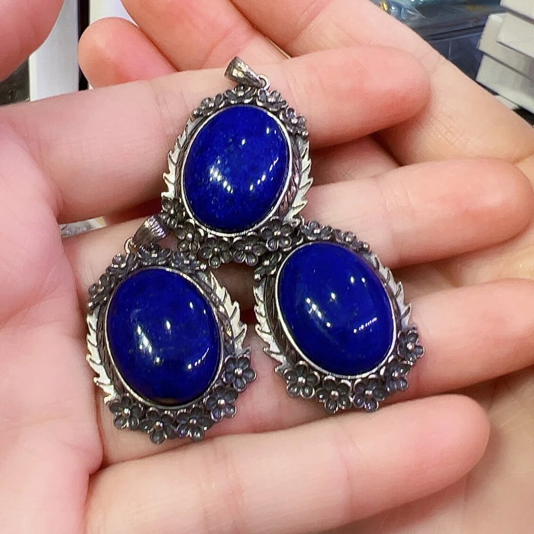 青金石银S925镶嵌颈饰吊坠