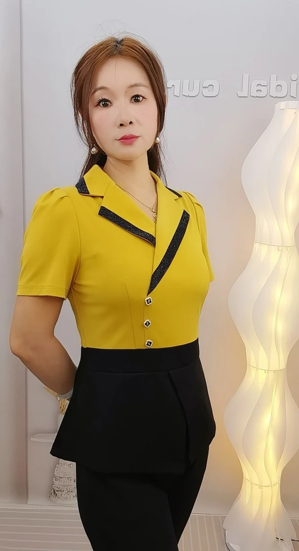 2025夏季新款时尚洋气高清感百搭修身显瘦微喇裤套装（5065黄）