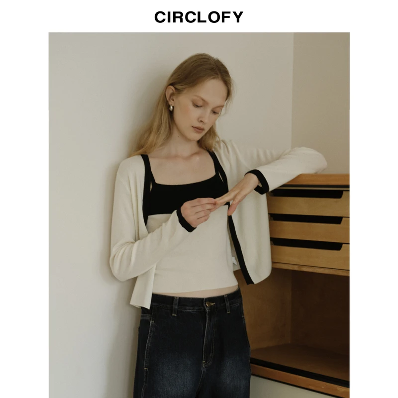 CIRCLOFY瑟夕 拼接撞色长袖针织开衫/吊带COUC142358