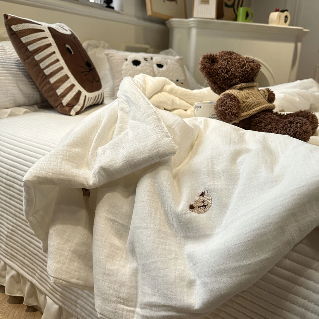 A类母婴级卡通小熊夏凉被空调被大豆被单双人可机洗薄款春秋被子