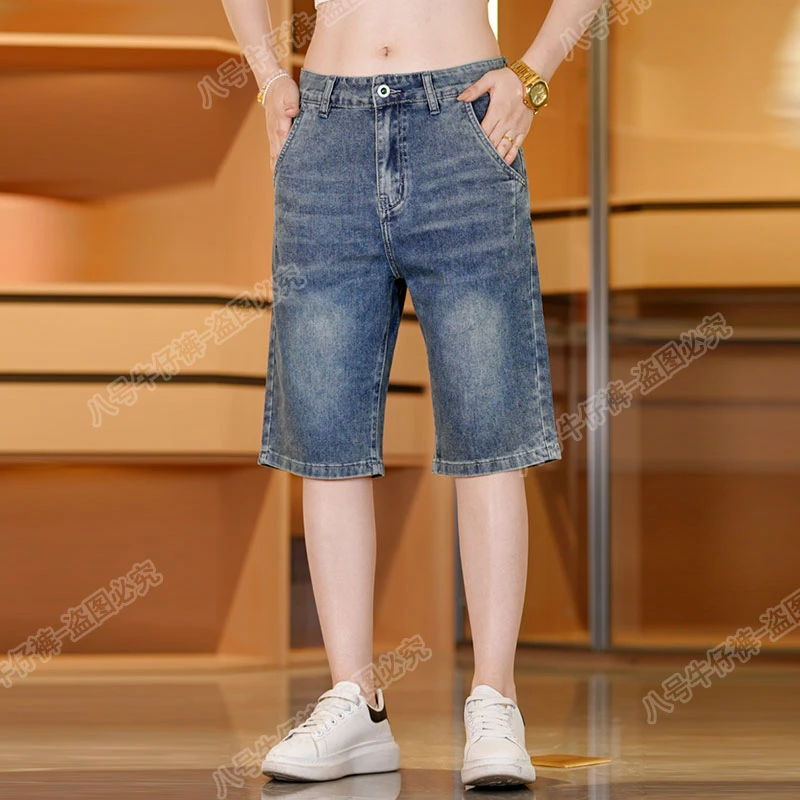 接潮莱赛尔牛仔短裤夏季薄款美式天丝休闲中裤冰丝直筒男款五分裤