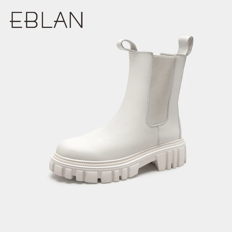 EBLAN/伊伴EB秋冬时尚百搭烟筒靴牛皮拼接弹力切尔西靴B22551302