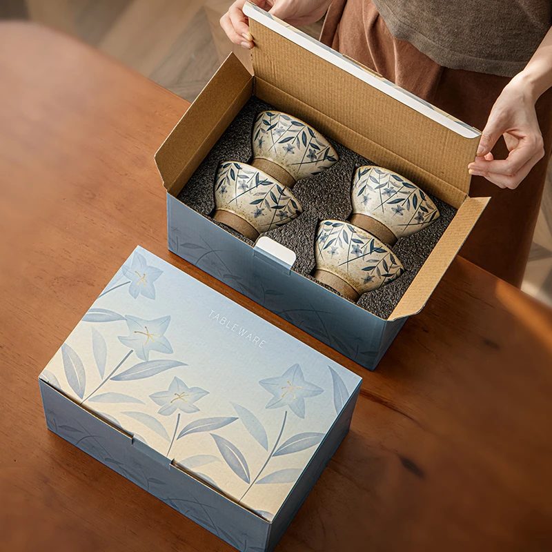 小悠家 精致碗具套装复古粗陶米饭碗餐具礼盒装乔迁新居伴手礼