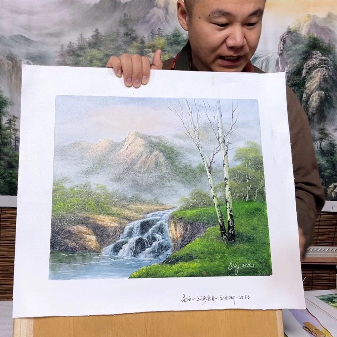 油画行路人小院绘画作品竞拍